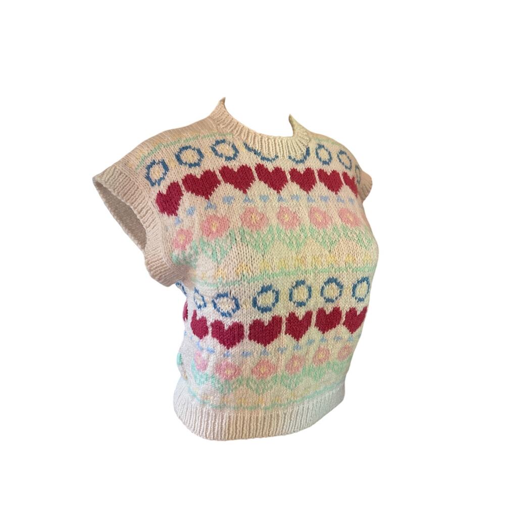 Women S Vintage Handmade Wool Fair Isle Heart Print Sweater Vest Cottagecore